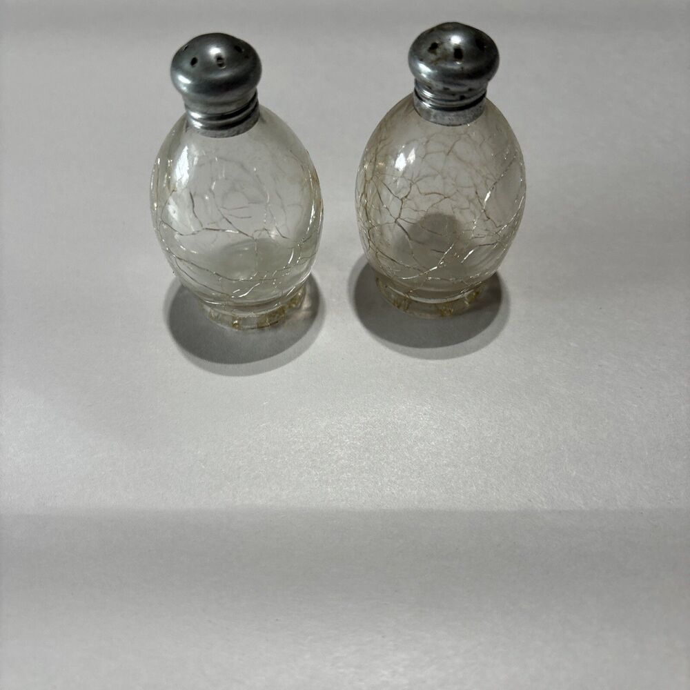 Vintage Crackle Glass Salt and Pepper Silver Top